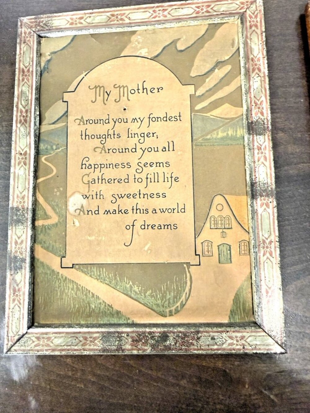 Vintage Mothers Day Greetings Metal Framed Collectable Print 7x9 Inches Set of 2